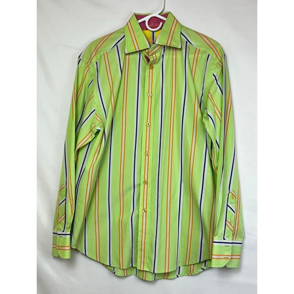 Robert Graham Men's Large Lime Green/Purple Striped Long Sleeve Button Up Shirt - Picture 1 of 7